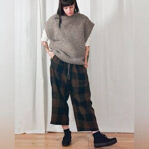 Ichi Antiquities- Block Check Pant - Brown